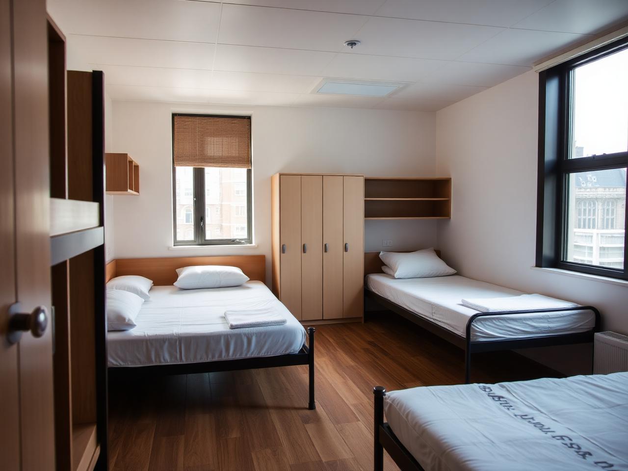 Clean, bright shared workers accommodation room