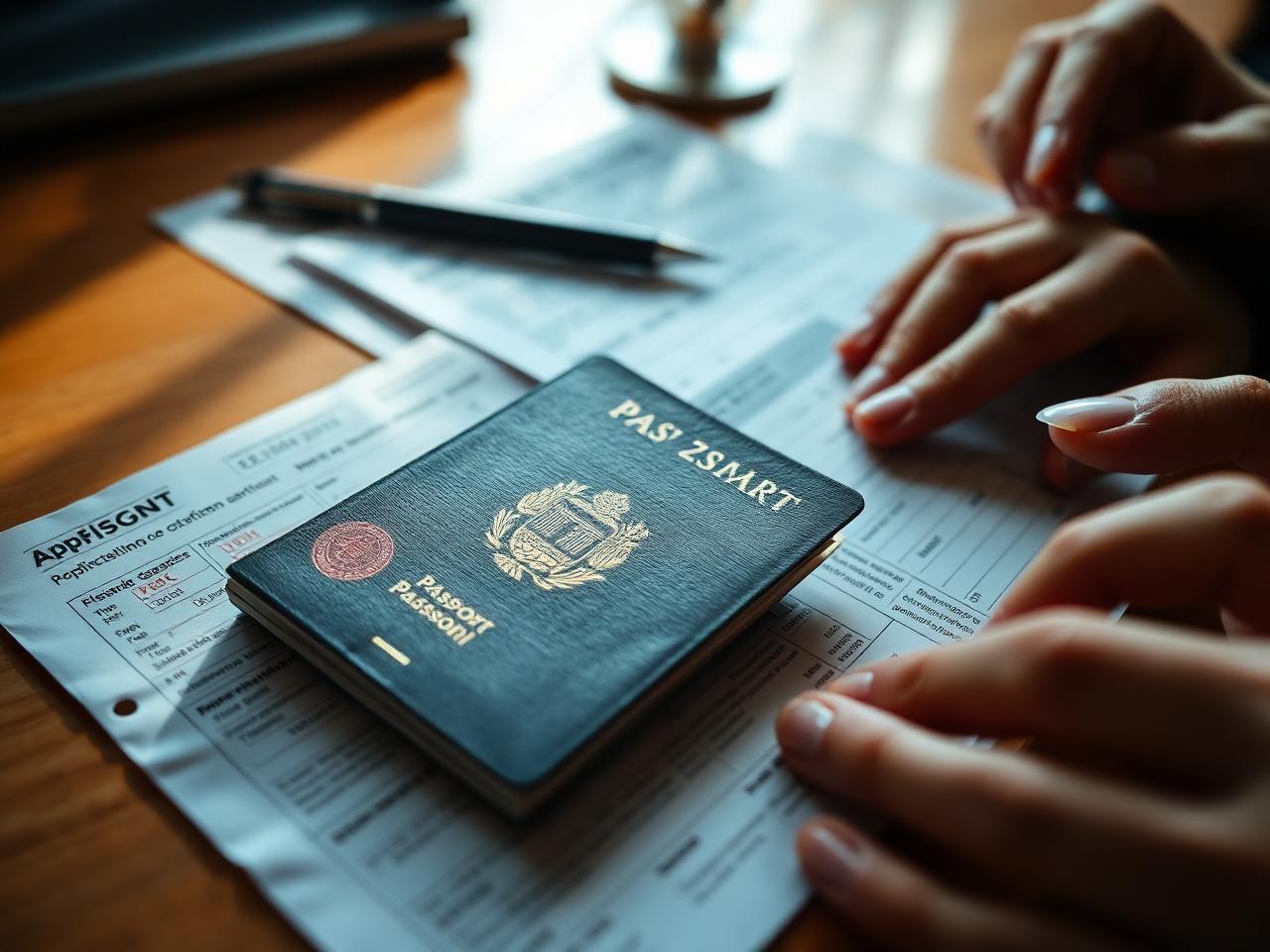 Passport and visa application documents being reviewed by a consultant